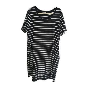 Terra & Sky Black White Striped V-Neck Short Sleeve T-Shirt Dress Womans Size 1X